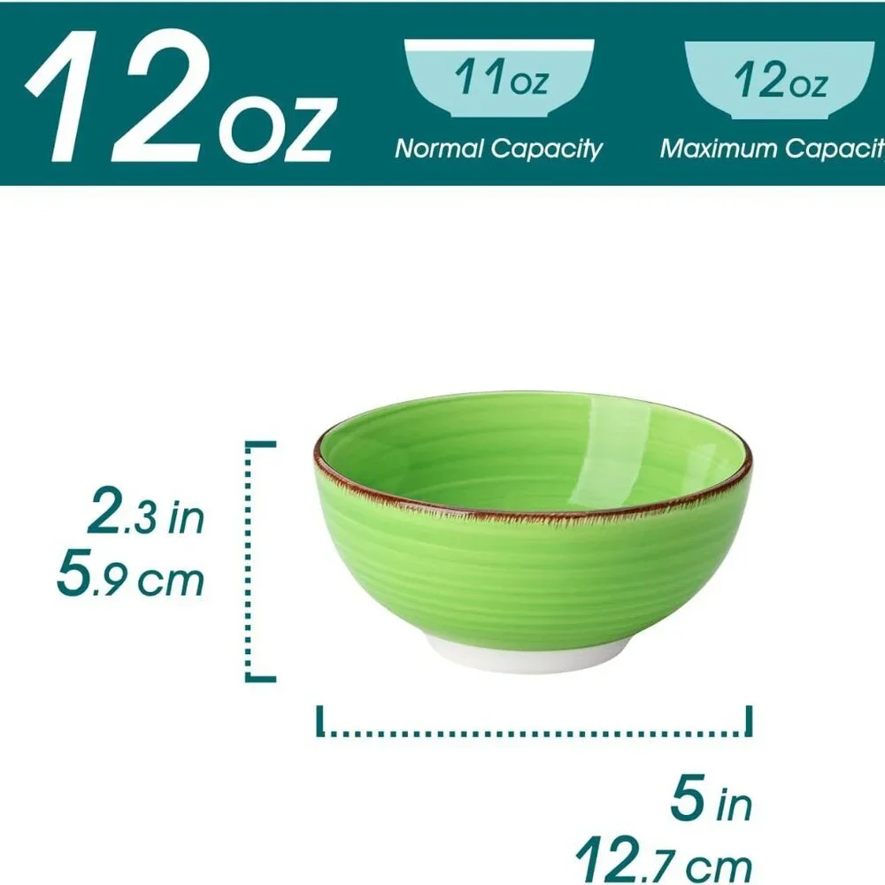 Bonita 12 Oz Small Bowls Set of 6, Ceramic Mini Dessert & Dipping Dishes, 5